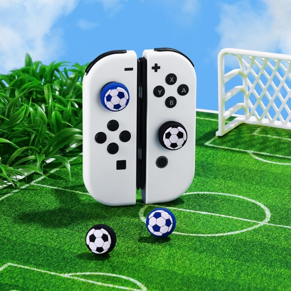 Tommelgrep-hetter for Nintendo Switch, søte joystick-deksler med 3D-mønsterdeksel Mykt bedårende silikon analog 4 stk sett for Switch/OLED/Lite, fotball