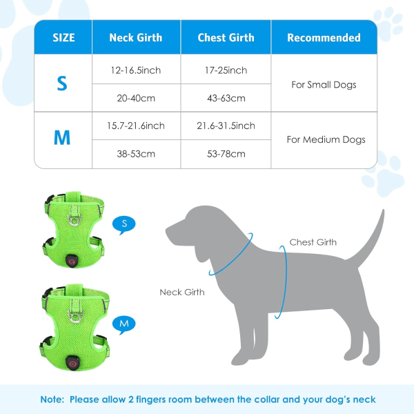 LED-koiran valjaat AMIR Medium Ei vedä Ei kurista Lemmikkieläinten valjaat USB-ladattava 3 valaistustilaa Säädettävä Hengittävä, Kaula: 15,7-21,6\", M-koko