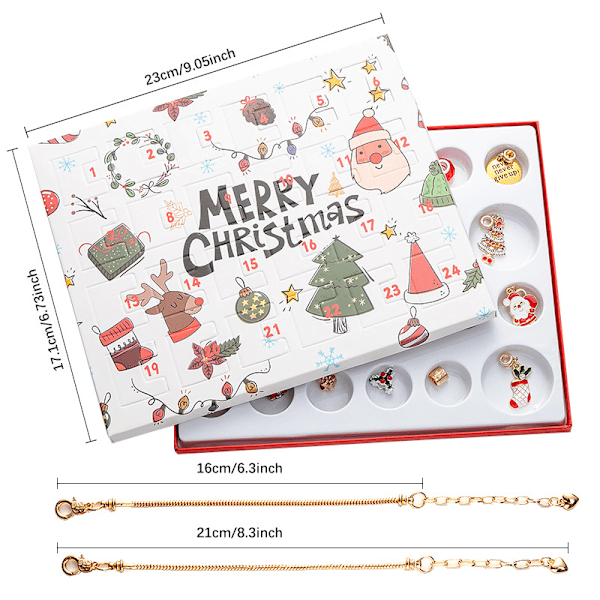 Jul 2024 Prydnader Adventskalender - Kreativa Barn Armband Prydnader 24 Fack Kalender Juldag Överraskning Blind Box Set Gold