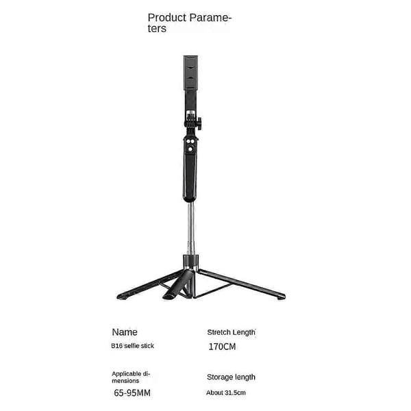 Selfie Stick 360° Rotation 170cm med Trådløs Bluetooth Udvidet Tripod med Fjernudløser til Android Ios Smartphone A