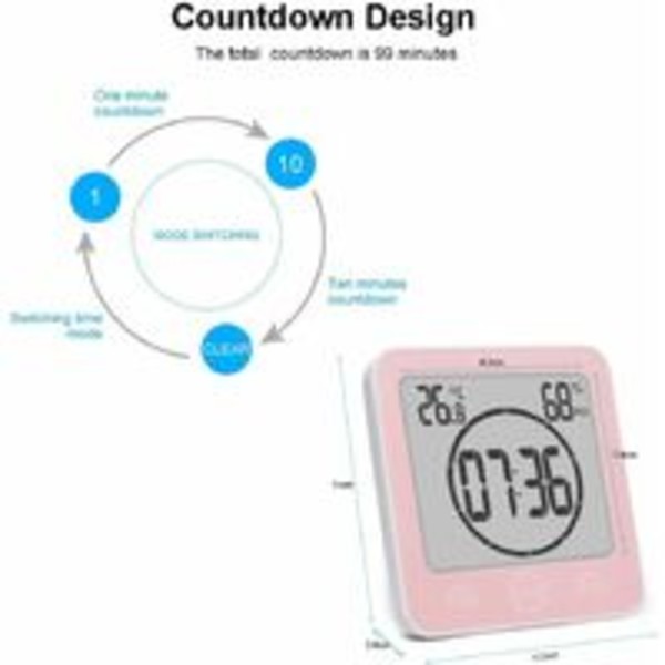 Vattentät badrumsklocka termometer hygrometer 8 tum vattentät pekskärm (rosa