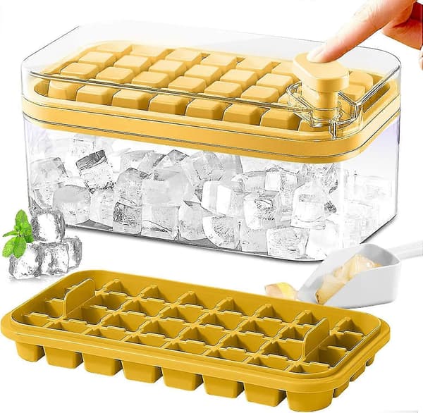 SDIGV Isbitsform med lock och behållare, 2-pack för frys, 64 st isbitsformar (grön) Yellow