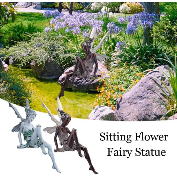 Harpiks Fe Figur Have Dekoration Siddende Goblin Gave Til Hjemmet (Bronze Blomster Fe)