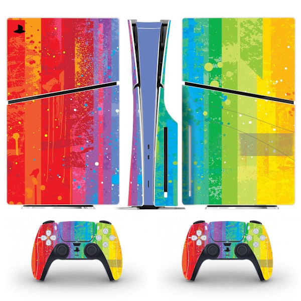 Playstation 5 Slim Ps5 Slim Farverige Hud Decal Og Controller Stickersæt, Ridsefast (Disk) Style08