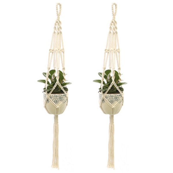 2 st Macrame växt hängare inomhus utomhus hängande planter korg bomull rep handgjorda blomkruka nätväska-Stil 1