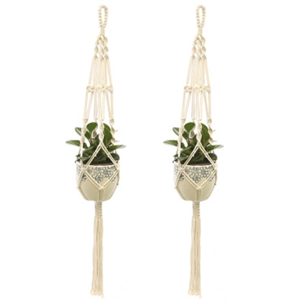 2Pcs Macrame Plant Hangers Indoor Outdoor Hanging Planter Basket Cotton Rope Hand-knitted flower pot net bag-Style 1