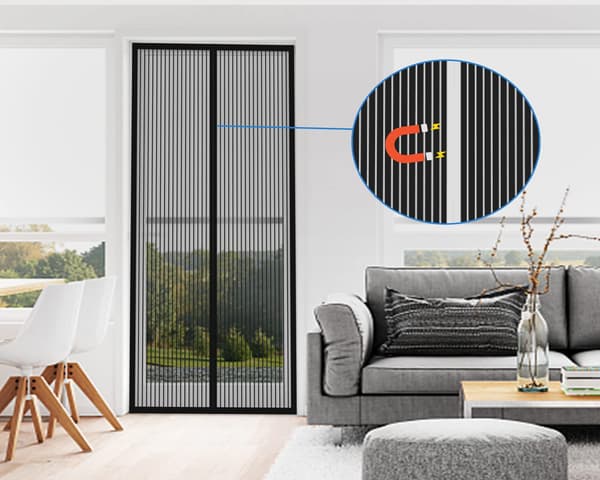 Magnetic Insect Door, Insect Screen, Mosquito Net for Sliding Windows, No Drilling Required (100 x 210 cm, Black)