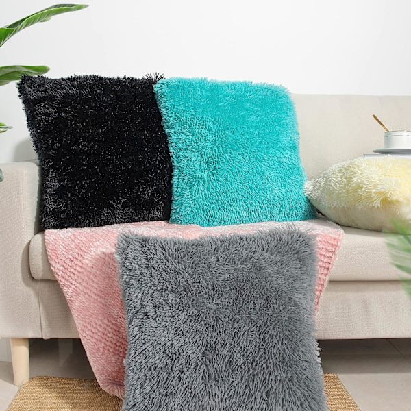 Set med 2 dekorativa kuddfodral 20x20, svarta fluffiga kuddfodral Nya lyxiga konstgjorda päls fyrkantiga soffkuddfodral