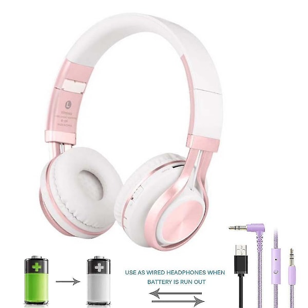 Bluetooth-hodetelefoner, sammenleggbare trådløse stereohodetelefoner med Bluetooth over øret med mikrofon og volumkontroll, trådløst og kablet headset for P