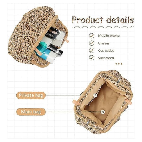 Stråväska för kvinnor Moln Dumpling Pouch Strå Crossbody Axelhandväska Sommar Strand Vävd Väska