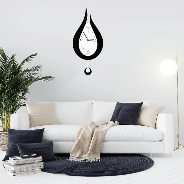 Wall Clock Modern Creative Water Drop Pendulum Clock with Pendulum Silent Pendulum Clock Digital Wall Clock Black