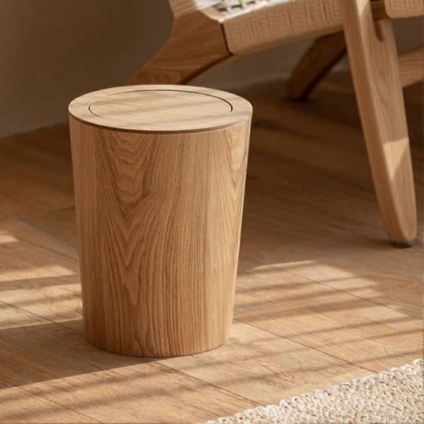 10L Solid Wood Trash Can with Swing Lid - Eco-Friendly Round Waste Bin for Office and Home B