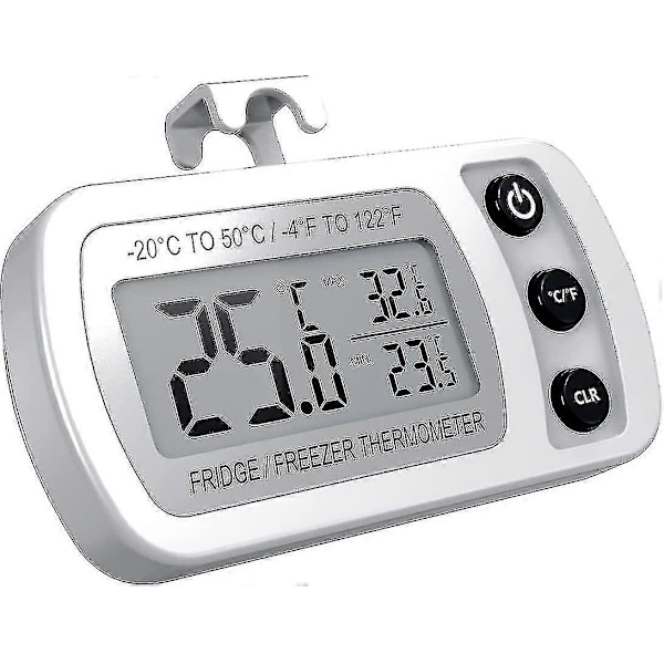 Køleskabstermometer, Digitalt Frysetermometer, Vandtæt Køleskabstermometer Med Max/min Funktion, Krog, Letlæseligt LCD-display, Til Hjemmet