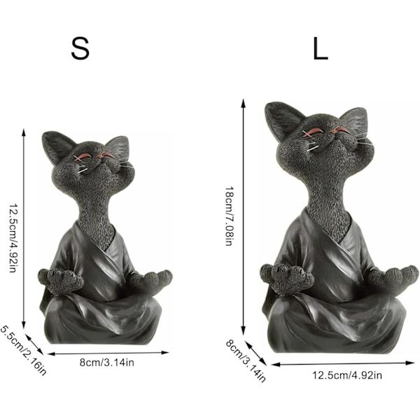 Meditoiva kissa -patsas, oikukas musta kissa -veistos, sisä- ja ulkokissapatsas kodin, puutarhan ja terassin koristeluun, tuotteet
