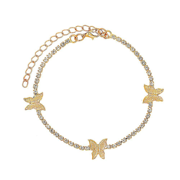 Ny Guld Sølv Farve Sommerfugl Krystal Ankelkæde Armbånd Til Kvinder Bling Rhinestone Kæde Ankelkæde Strand Barfod Kæde Smykker