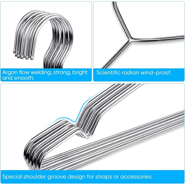Wire Bøjler Frakkebøjler Stærke Heavy Duty Rustfrit Stål Metal Bøjler Ultra Tynde Pladsbesparende Tøj Bøjler (30 Pakke 16,5 Tommer)