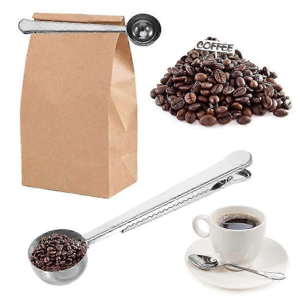 Kaffemåleske forseglingsclips, kaffeposeclips rustfrit stål formalet kaffe kaffeske med poseforseglingsclips