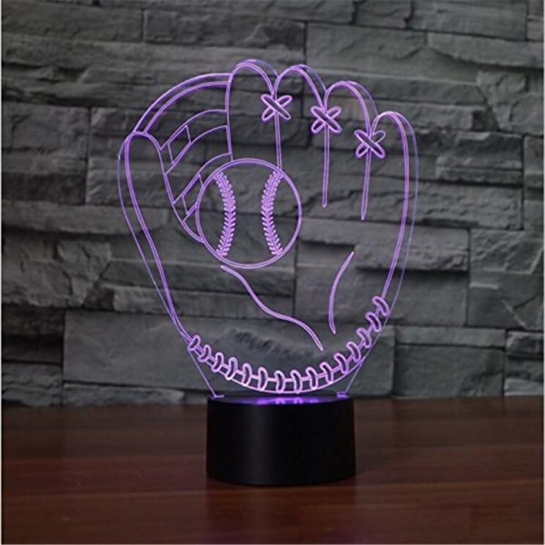 3D LED Baseball Handske Ljus Illusion Sensor Nattlampa med Smart Touch och USB -kabel7 Färg Variable LED-doftljus för sovrumsdekoration