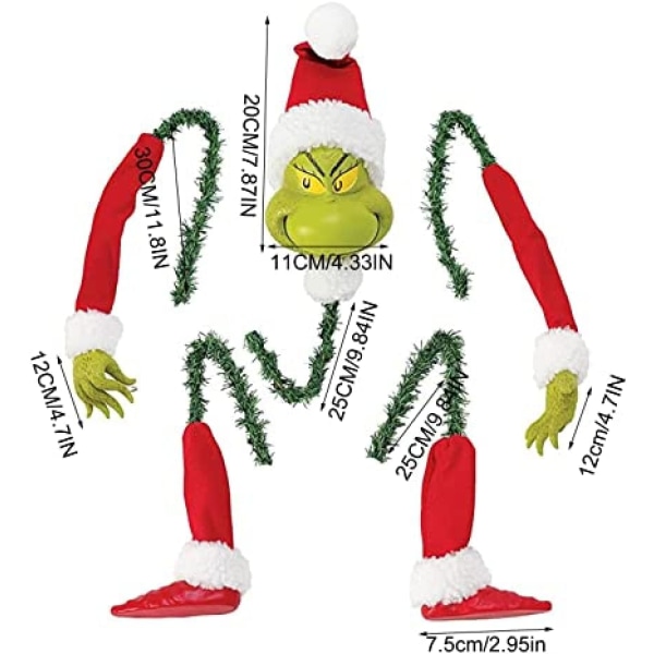 Julgransdekorationer Gåvor - Grinchs Topp, Elf Huvud/Arm/Ben för Julgran Stulen Elf Fylld Ben Fast Trädkronan Prydnader