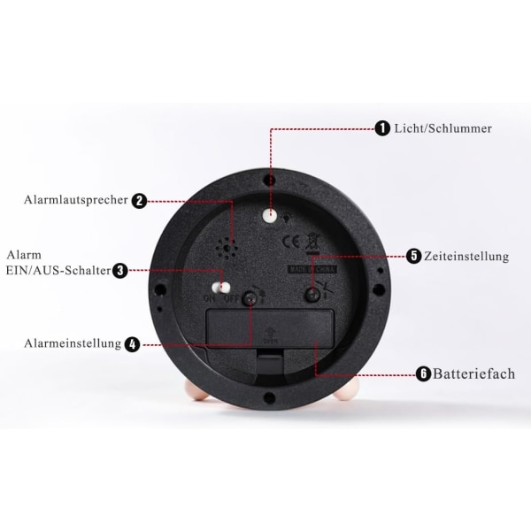 Koulutuksellinen lasten herätyskello - päivä/yö, lasten herätyskello ei-naksahtava analoginen herätyskello matkaherätyskello (vaaleanpunainen kissa)