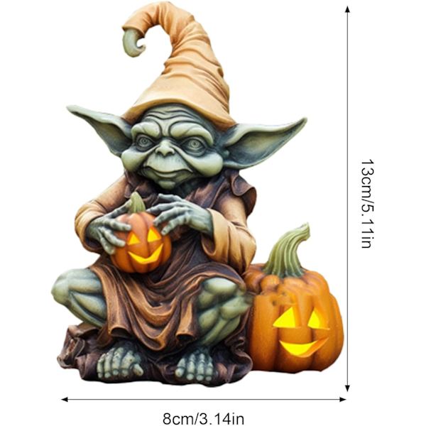 Græskar Alien Statue | Kreativ Alien Græskar Halloween Statue - Håndmalet Resin Græskar Ornament til Udendørs, Have, Veranda, Hjem
