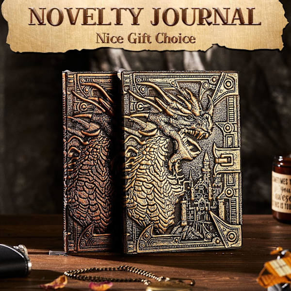 2 st Dragon Läder Journal Dragon Läder Anteckningsbok Präglad Läder Journal Vintage Skriv Anteckningsbok Antik (Röd Brons, Grön Brons)