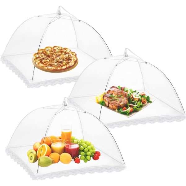 3 Pack Food Covers 14 Inch Pop-Up Encrypted Mesh Plate Serving Tents, Fine Net Screen Umbrella for Outdoors, Parties, Picnics, BBQs