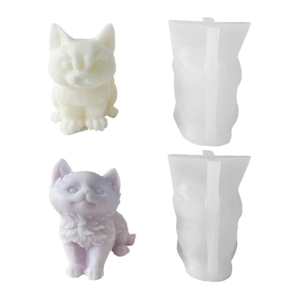 Siddende kat lysforme 3D dyre silikoneform til lysfremstilling DIY håndlavet sæbe aromaterapi epoxyharpiksform B