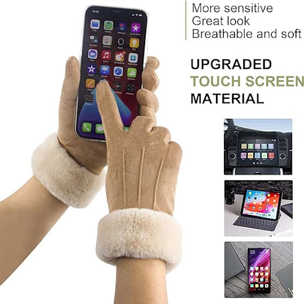 Damvantar Vinter Varma Touchscreen Handskar Termisk Mjukt Foder Elastisk Manschett Texting Handskar