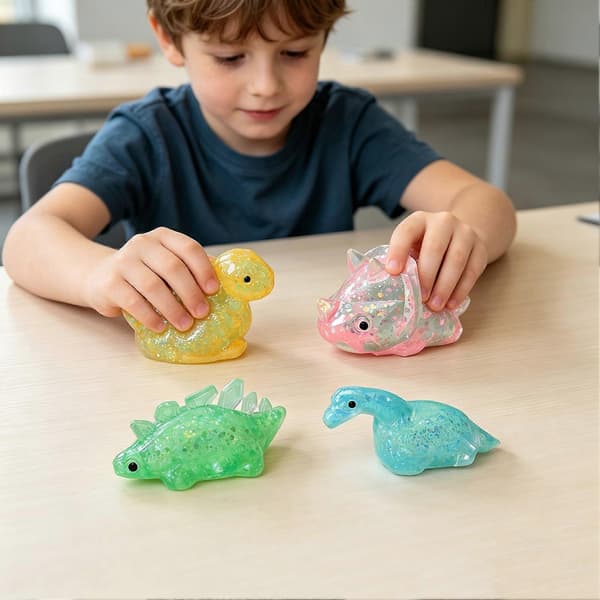 Dinosaurformet Klemmelegetøj – Glitter Blød Klem – til Børn Voksne Langsom Rebound Fidget Pink