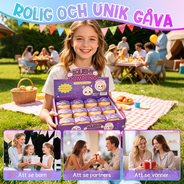 Glitter Dumpling Squish-y | 12 stk. Squish-y Squeeze Dumplings Boller med Steamer, Farverige Squishies Dumplings Stressbolde Legetøj, Blød Squeeze De