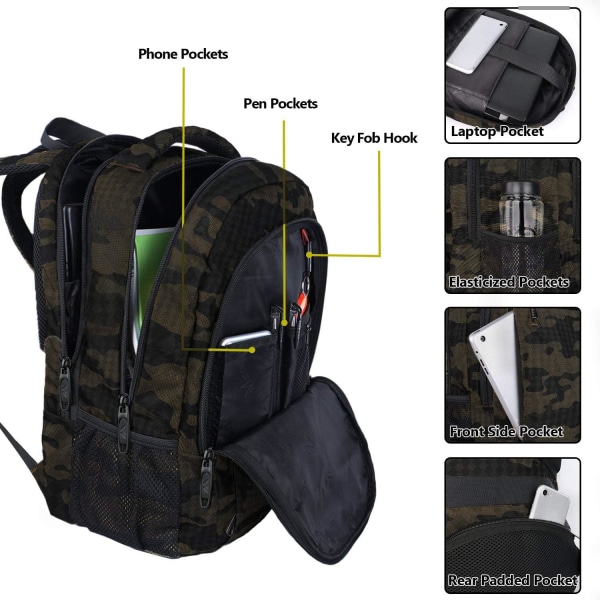 15,6-tums ryggsäck för bärbar dator, tålig väska för bärbar dator för affärsresor med USB -laddningsport, robust vattentät dagsäck för arbetsdatorryggsäck