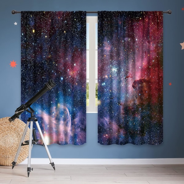 Lasten poikien verhot ulkoavaruus tankotasku (2 kpl 70in*70in, 180cm*180cm) Sininen planeetta Nebula Cosmic Black Psychedelic Starry