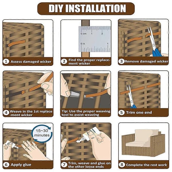 Rattan Reparationssæt Møbelreparationsmateriale til Møbelrestaurering, Gør-det-selv-projekter, Moderne Design, Rørflet Kaffe Brown