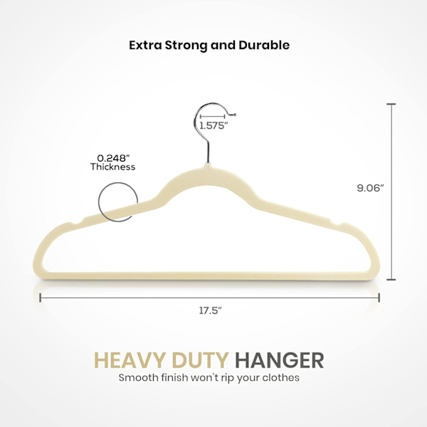Premium Fløjlsbøjler 30 Pakke - Skridsikre Tøj Bøjler - Elfenbensfarvede Bøjler - Jakkesæt Bøjler med 360 Graders Roterbar Krog - Heavy Duty Frakke Bøjler