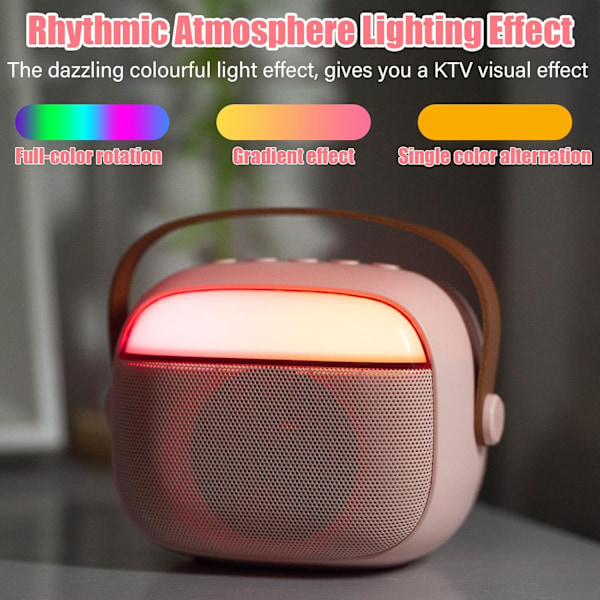 Karaokemaskin för barn med 2 trådlösa mikrofoner, portabelt KTV-system med Bluetooth, högtalare med röstförvrängningseffekter och LED-lampor Pink
