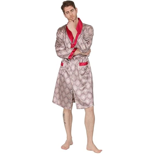 Lyxig kimono för sommar, mjuk satinrock med shorts Nattlinne Långärmad pyjamas med printed badrockar (röd, 5XL) Red 5XL