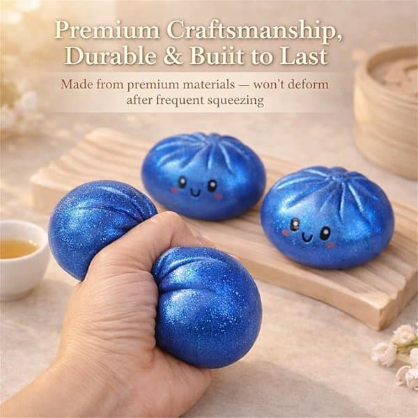 Glitter Dumpling, Glitter Dumpling Squishy laatikolla, Dumpling Sensorinen Puristuslelu stressin lievitykseen Kiinteä Sininen Solid Blue