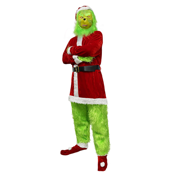 Jultomten Grinch Grön Luddig Grinch Festföreställning Kostym Green S/M