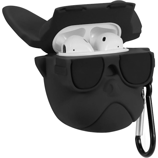 Kompatibel med Airpods 1&2 Fodral, Silikon 3D Söt Rolig Djurtecknad Rolig Karaktär Airpod Fodral, Mode Cool (Svart Glas Hund)