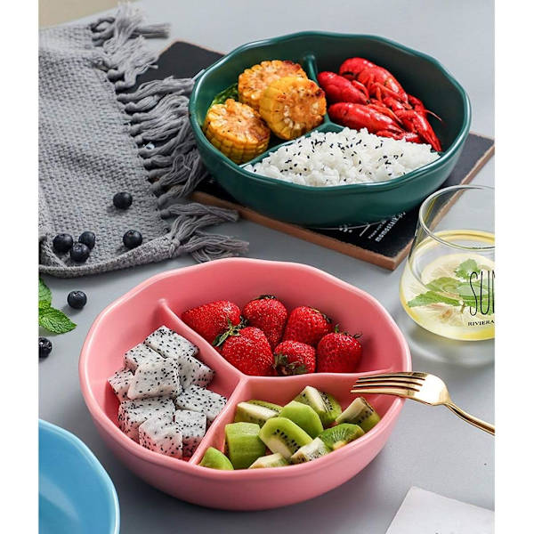 Salladsskål Keramisk avdelare tallrik Matt frukost tallrik Tre rutnät tallrik Snack tallrik Frukt mellanmål tallrik Sub-middag tallrik Hem gåva liten skål