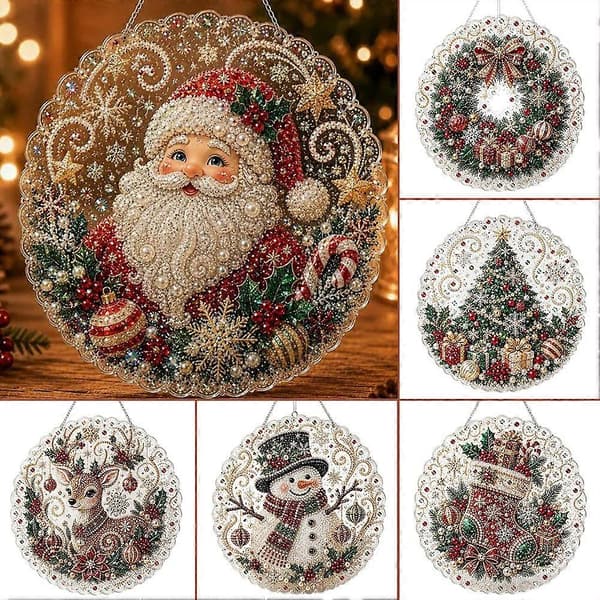 Juleperle Diamantmaleri Solfanger Sæt, DIY Perlekunst Julevinduesudsmykningssæt til Begyndere