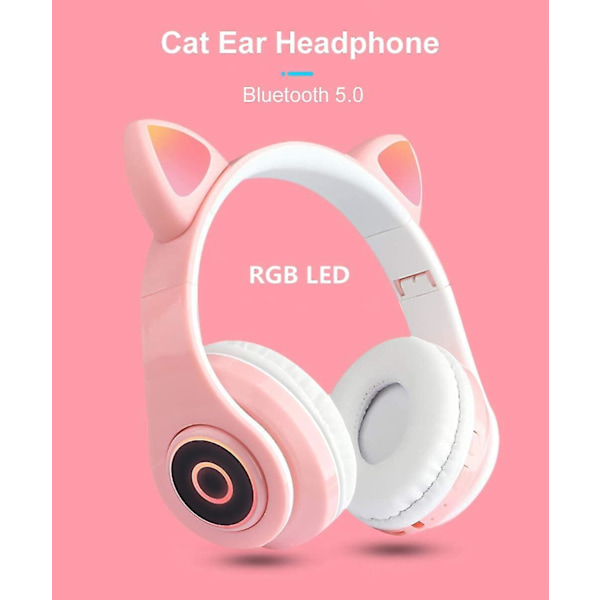 Söta Kattöron Trådlösa Hörlurar Bluetooth 5.4 Över Örat Hörlurar Vita
