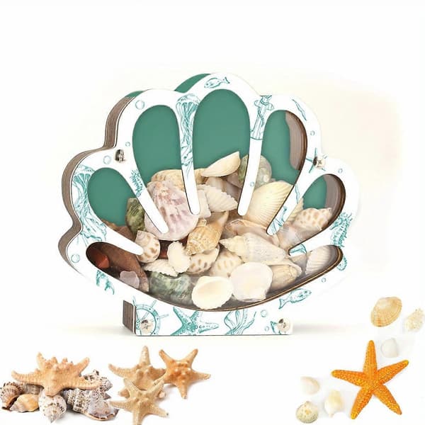 Wooden Seashell Box Coastal Decor & Keepsake Organizer