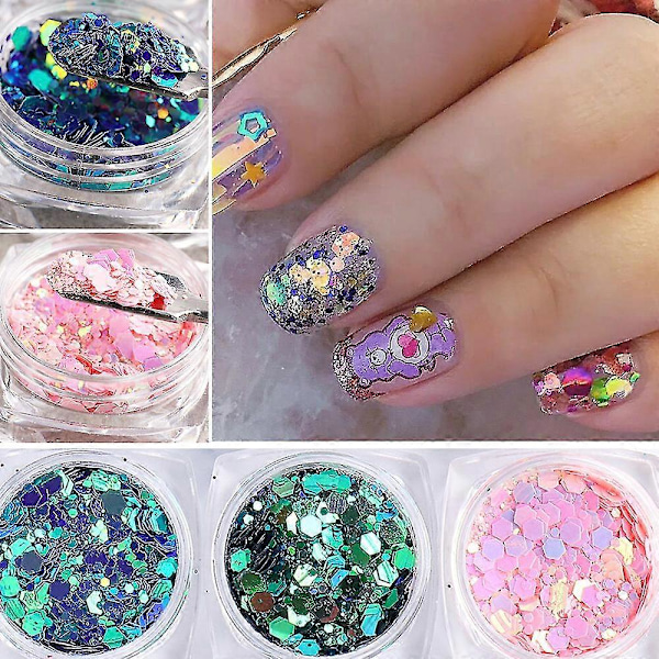 Nagelkonstdekal 3D Självhäftande, Teenitor Nagelkonstdekoration Med Holografisk