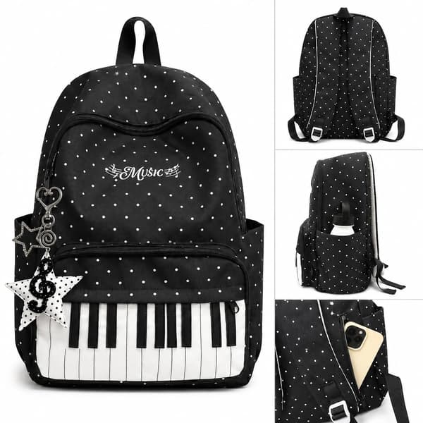 Piano Backpack Playful Twee Backpack Y2k Cute Daypack Medium School Bag Cutecore Accessories (Beige)