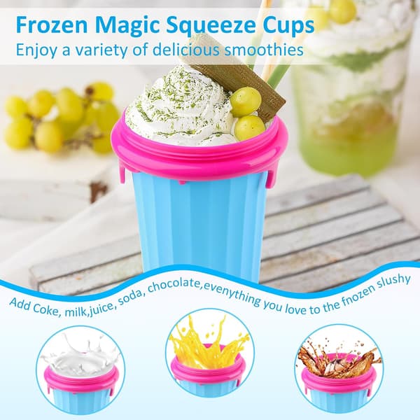 Slushy Maker Cup, DIY Squeeze Ice Cup 500 ml, 2 in 1 Straw and Spoon, Magic Freeze Cup Ice Cup for Making Frozen Fruit Smoothies and Milkshakes