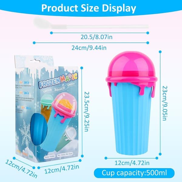 Slushy Maker Cup, DIY Squeeze Ice Cup 500 ml, 2 in 1 Straw and Spoon, Magic Freeze Cup Ice Cup for Making Frozen Fruit Smoothies and Milkshakes