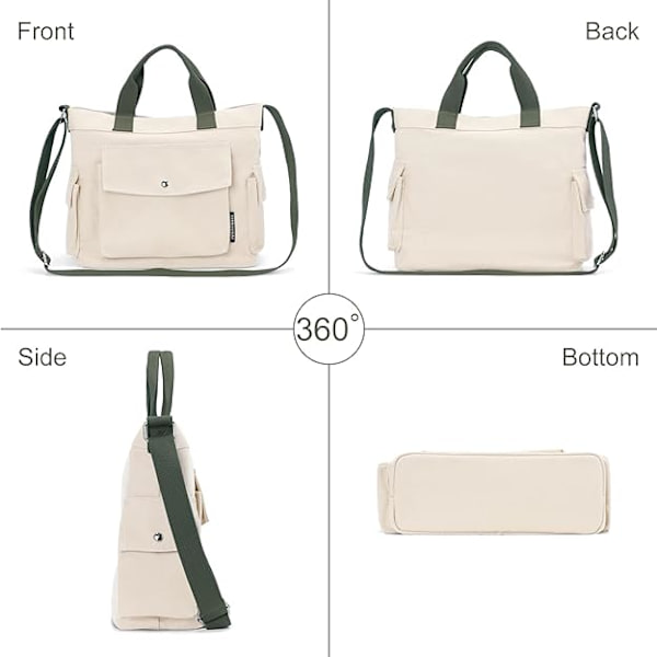Canvas Tote Bag för kvinnor 14 tum Stor Crossbody Tote Bag med Multi Pockets Canvas Crossbody Bag Top Handle Axelväska Arbets Tote Bags