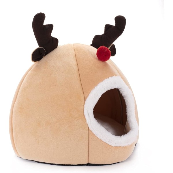 Supply Holiday Cat Cave House and Kitty Bed, Reindeer Extremely Cozy and Warm Christmas Mat (Holiday)